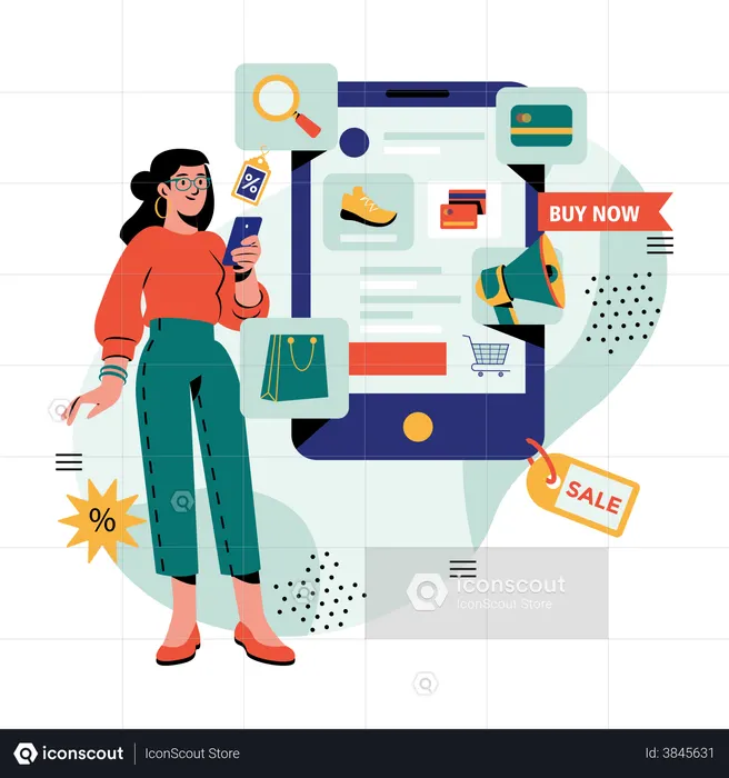 Girl doing online shopping  Illustration