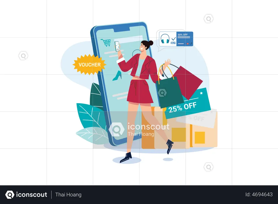 Girl doing online shopping  Illustration