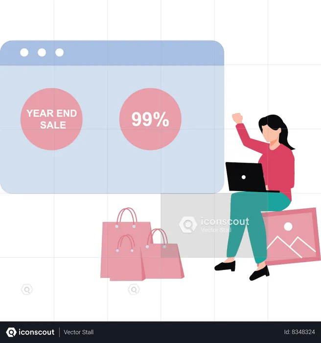 Girl doing online shopping in sale  Illustration