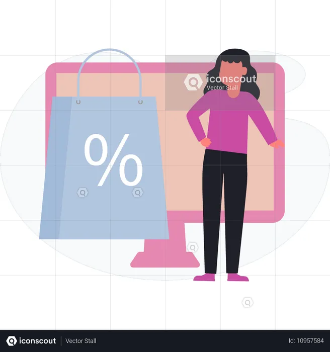 Girl doing online shopping on discount online  Illustration