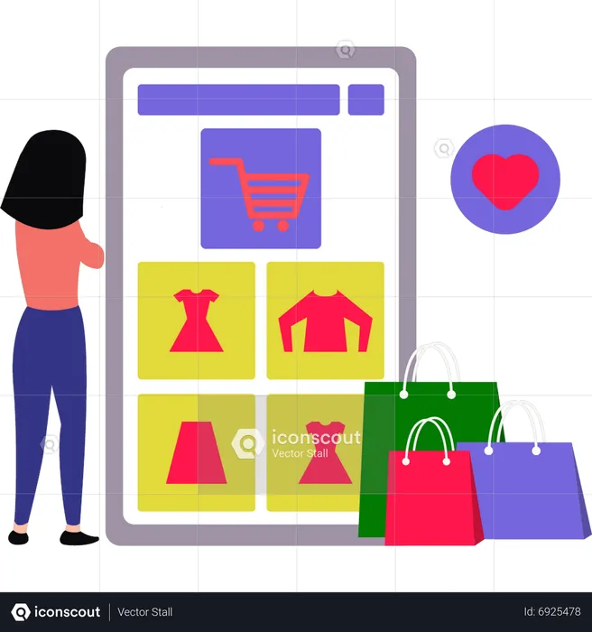 Girl doing online shopping on mobile  Illustration