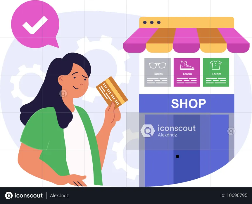 Girl doing online shopping payment  Illustration