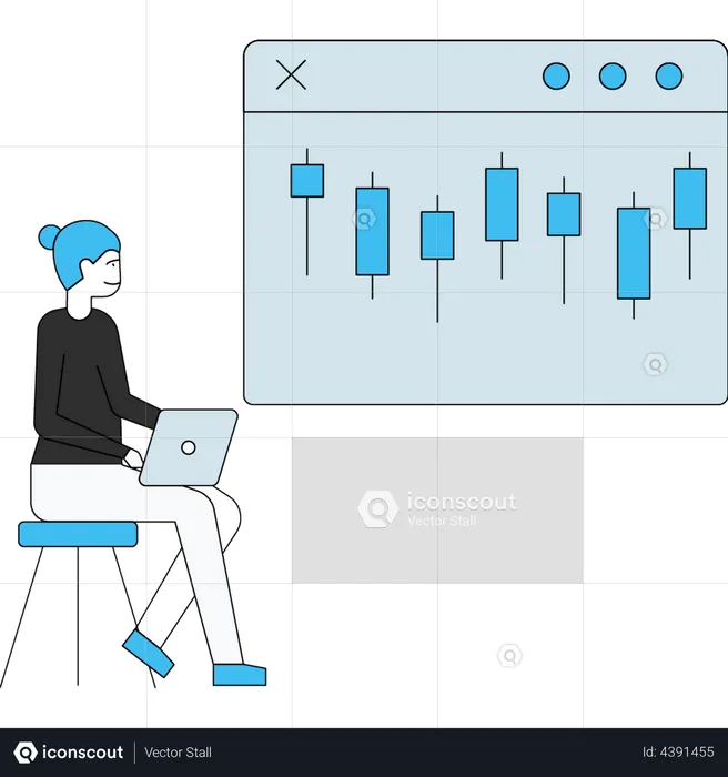 Girl doing online trade analysis  Illustration
