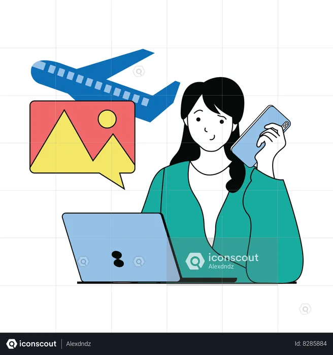 Girl doing online travel booking  Illustration
