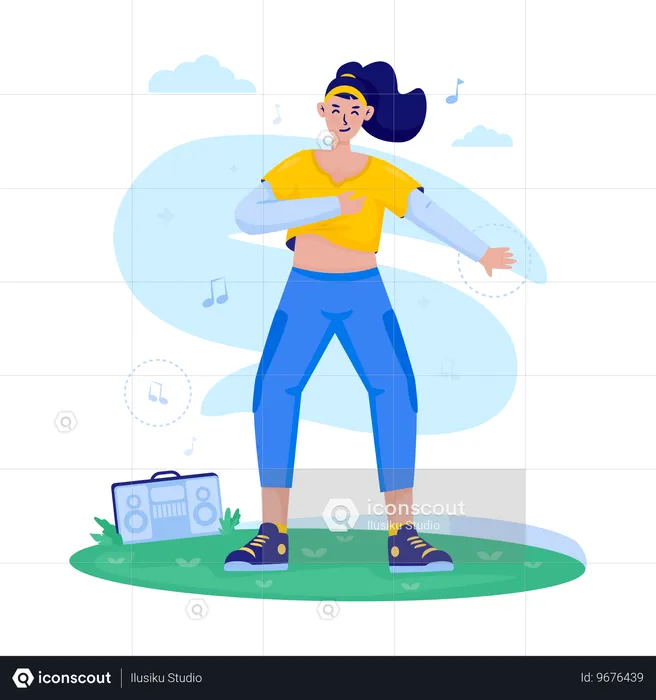 Girl doing Outdoor aerobics  Illustration