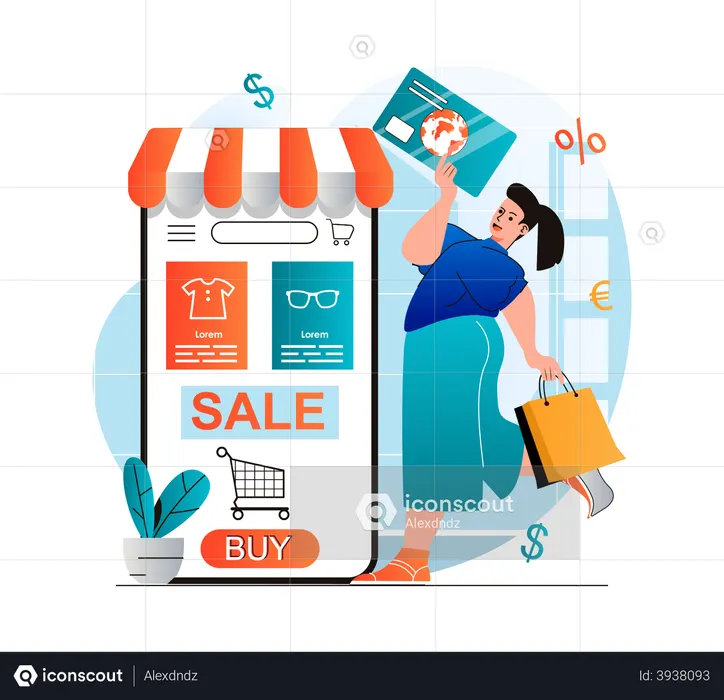 Girl doing payment for online shopping app  Illustration