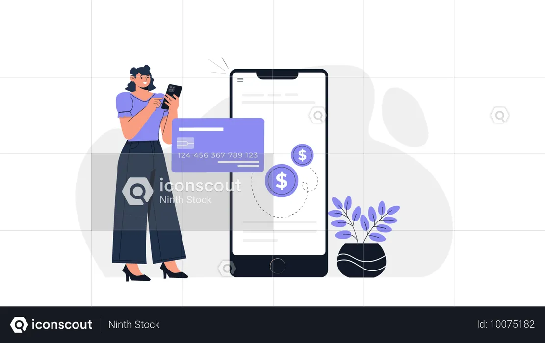 Girl doing payment using debit card  Illustration