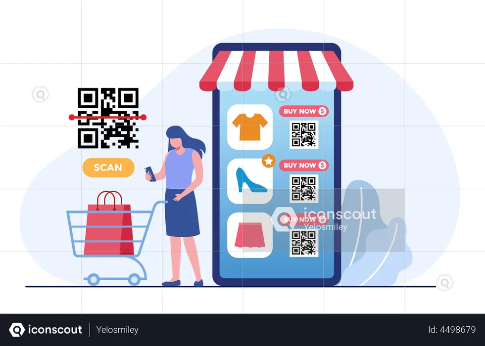 Girl doing payment using QR Code payment  Illustration