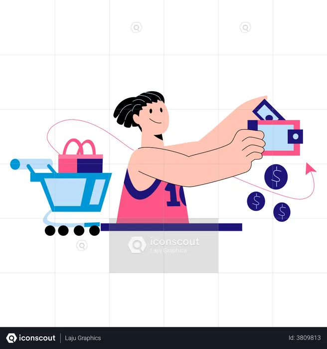 Girl doing payment via digital wallet  Illustration