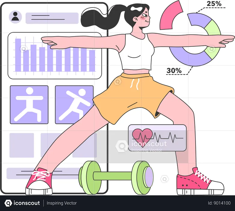 Girl doing physical activities while doing fitness analysis  Illustration