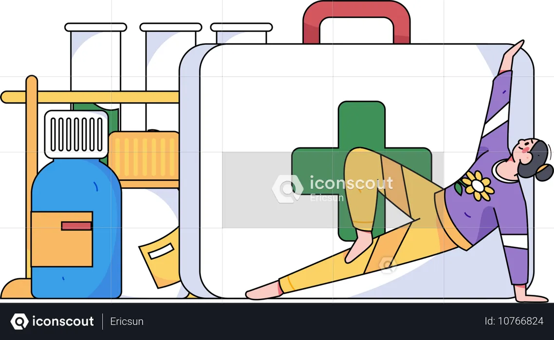 집에서 신체 운동을 하는 소녀  일러스트레이션