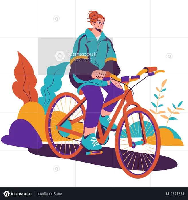 自転車に乗って運動する女の子  イラスト