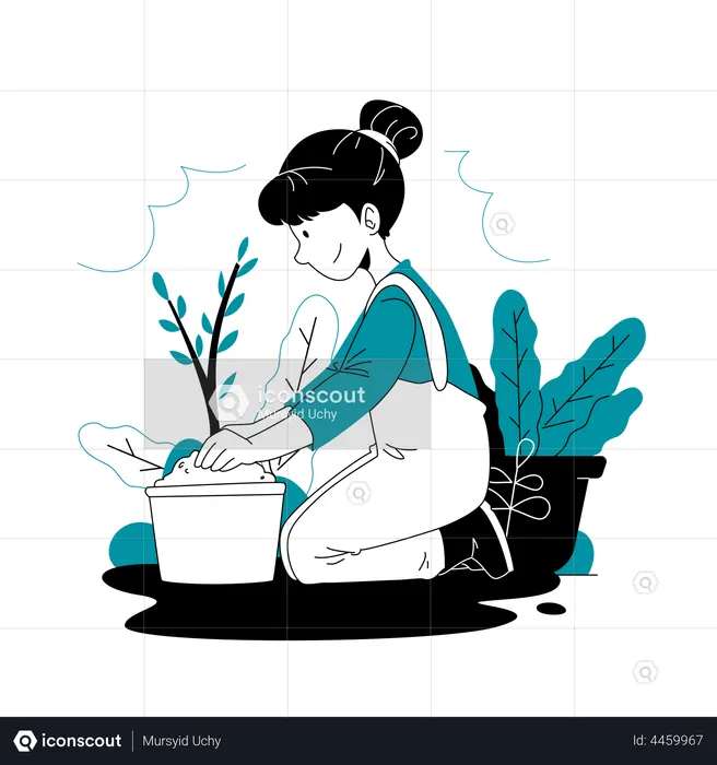 Girl doing plantation  Illustration