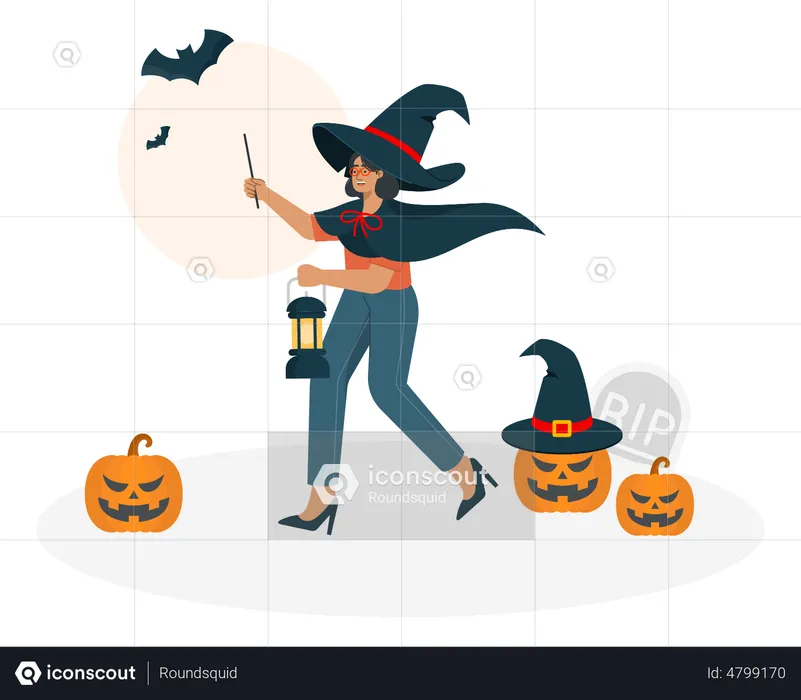 Girl doing Preparation for Halloween  Illustration