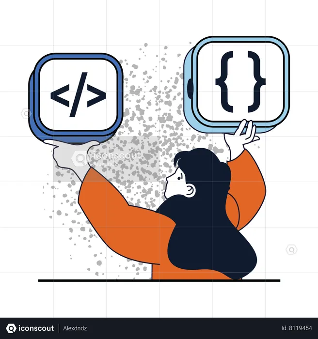 Girl doing programming work  Illustration