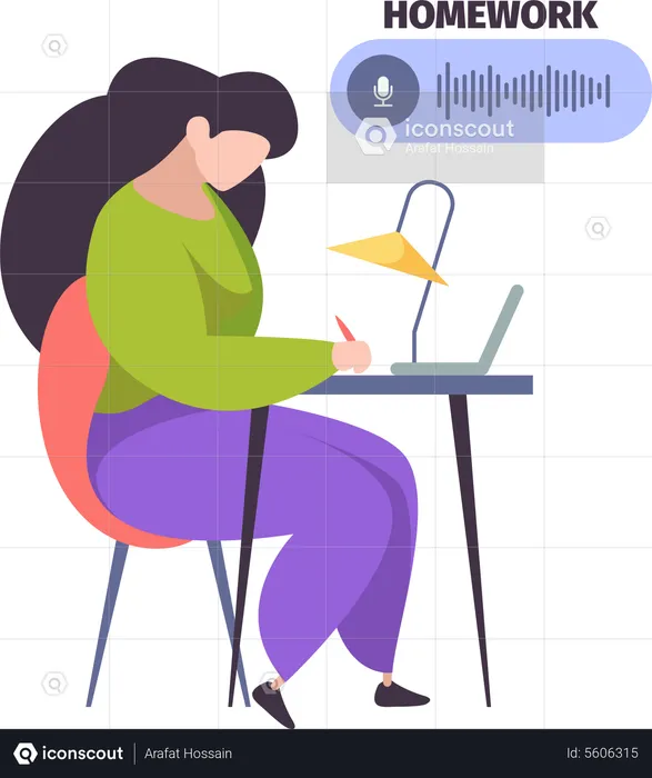 Girl doing remote homework  Illustration