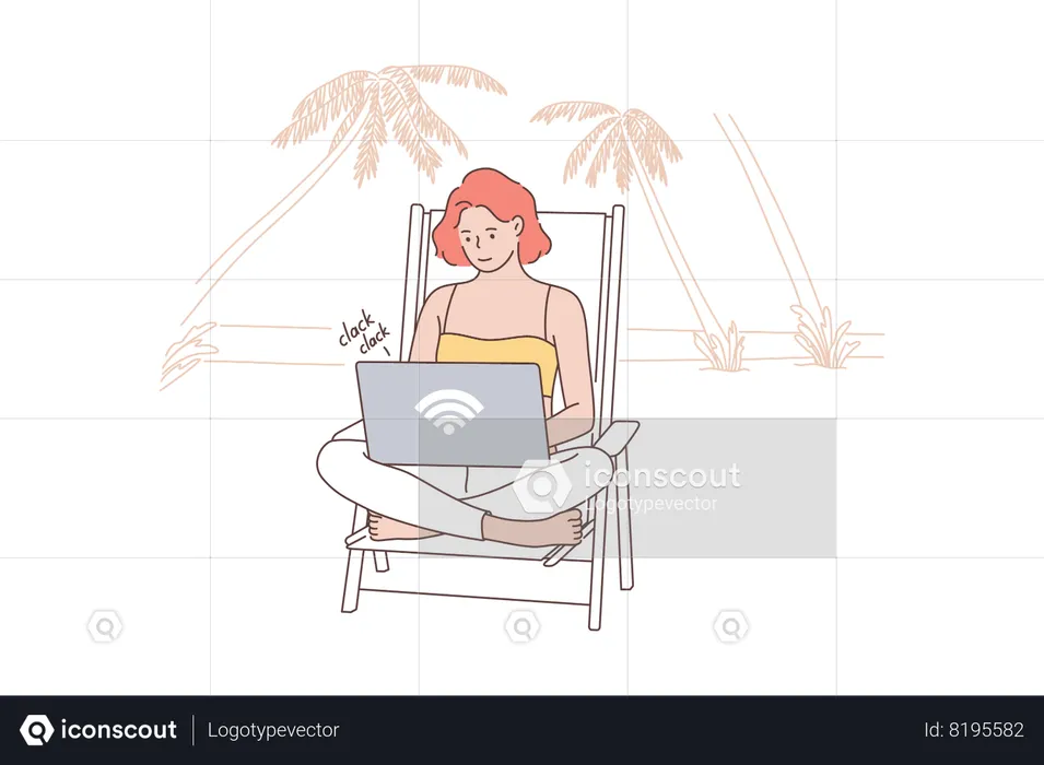 Girl doing remotely work  Illustration