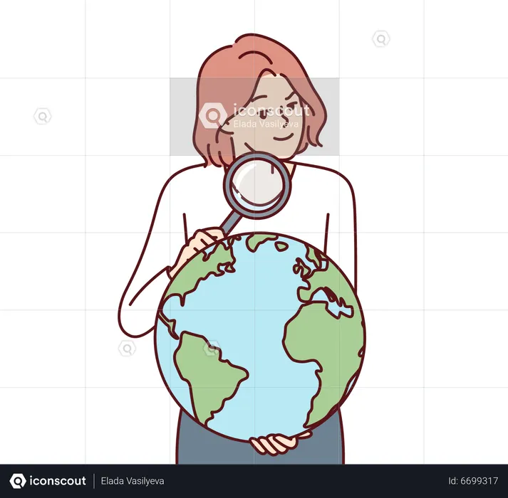 Girl doing research on globe  Illustration