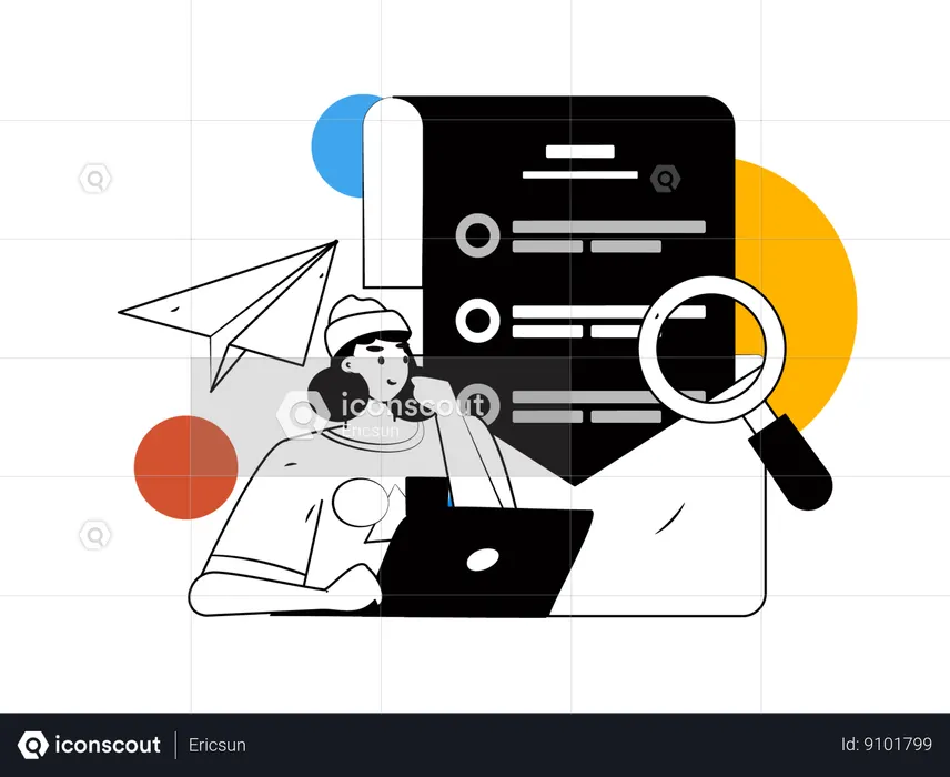 Girl doing research work  Illustration
