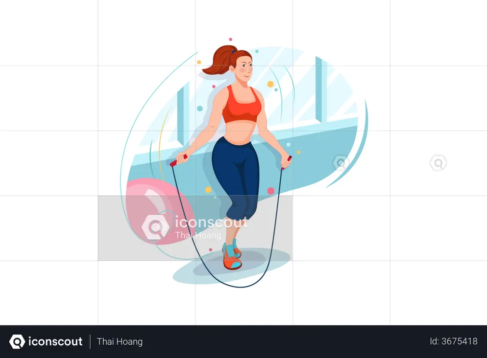 Girl doing rope jumping  Illustration