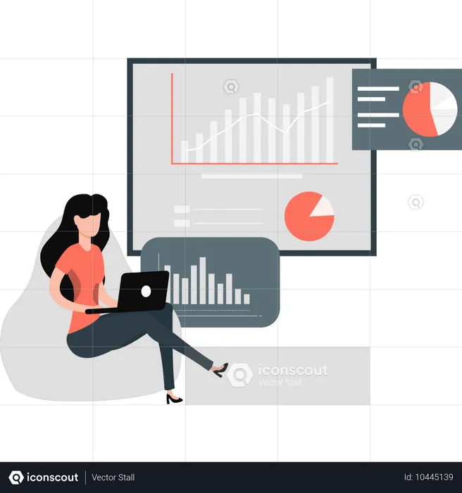 Girl doing SEO analysis infographic data  Illustration