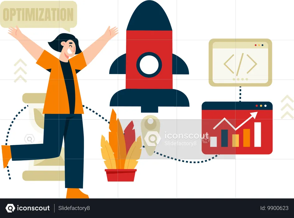 Girl doing seo startup work  Illustration