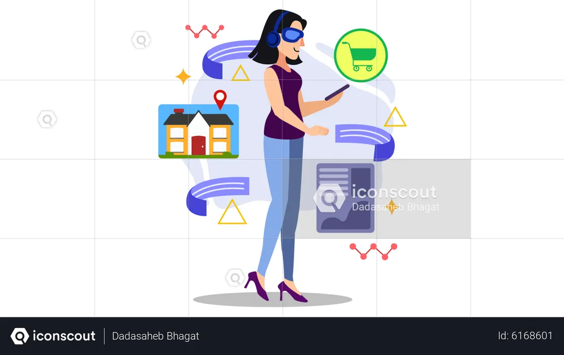 Girl doing shopping in metaverse  Illustration