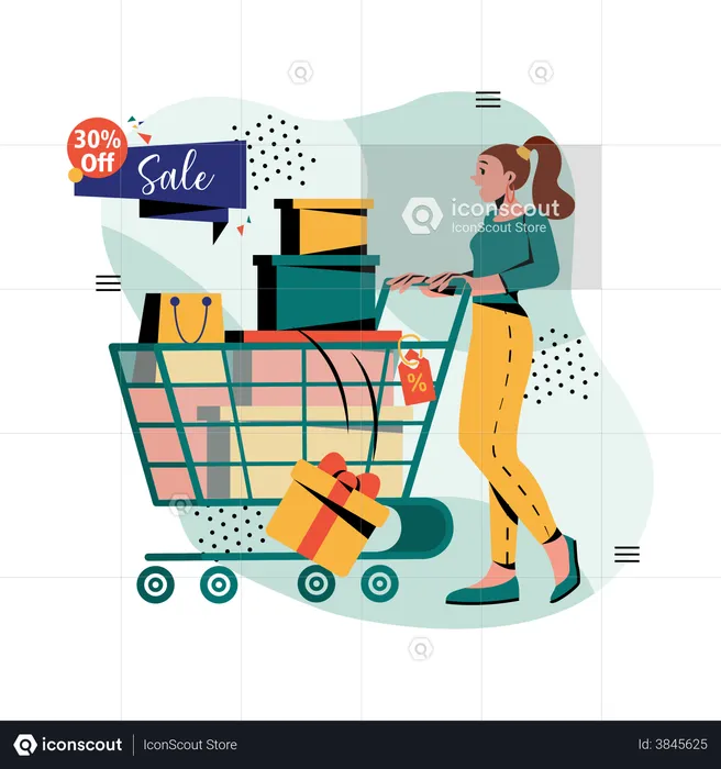 Girl doing shopping in store  Illustration