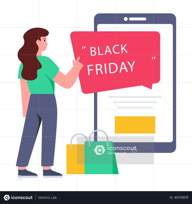 Girl doing shopping on Black Friday Sale  Illustration