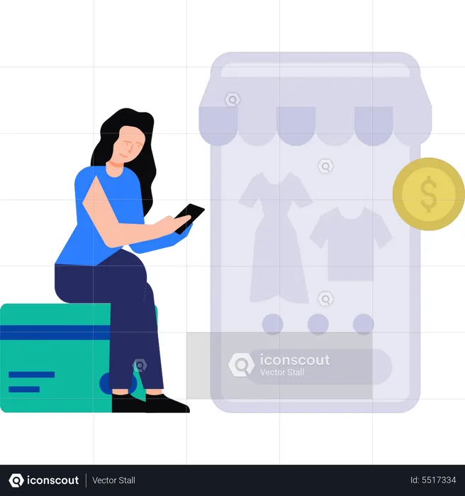Girl doing shopping on mobile  Illustration