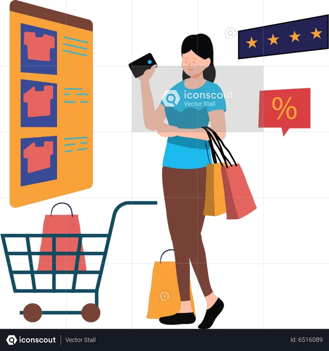 Girl doing shopping online  Illustration