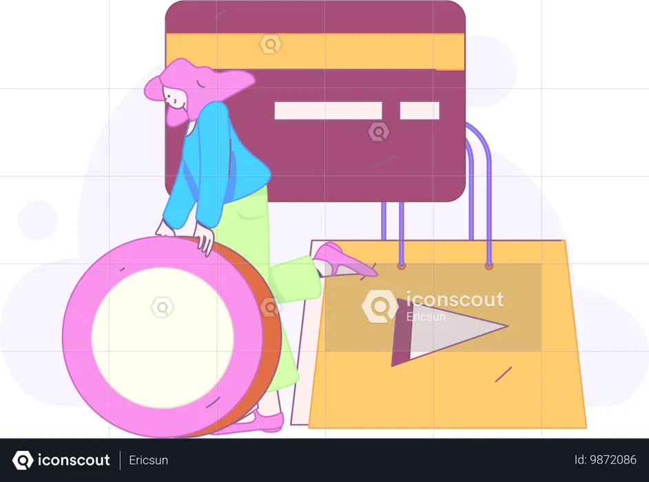 Girl doing shopping payment  Illustration