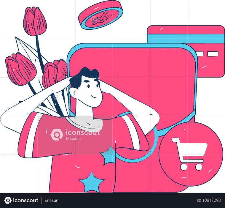 Girl doing shopping payment  Illustration