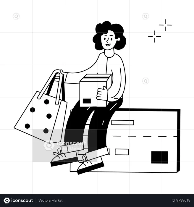 Girl doing shopping using card  Illustration