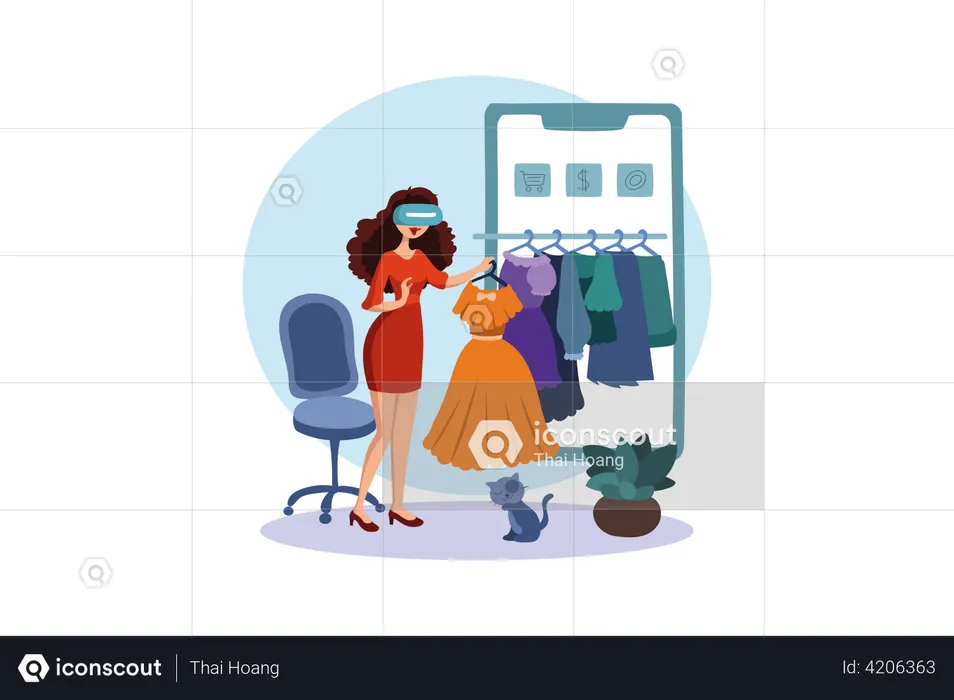 Girl doing shopping using VR  Illustration