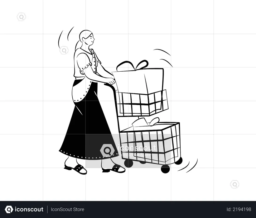 Girl doing shopping with cart  Illustration