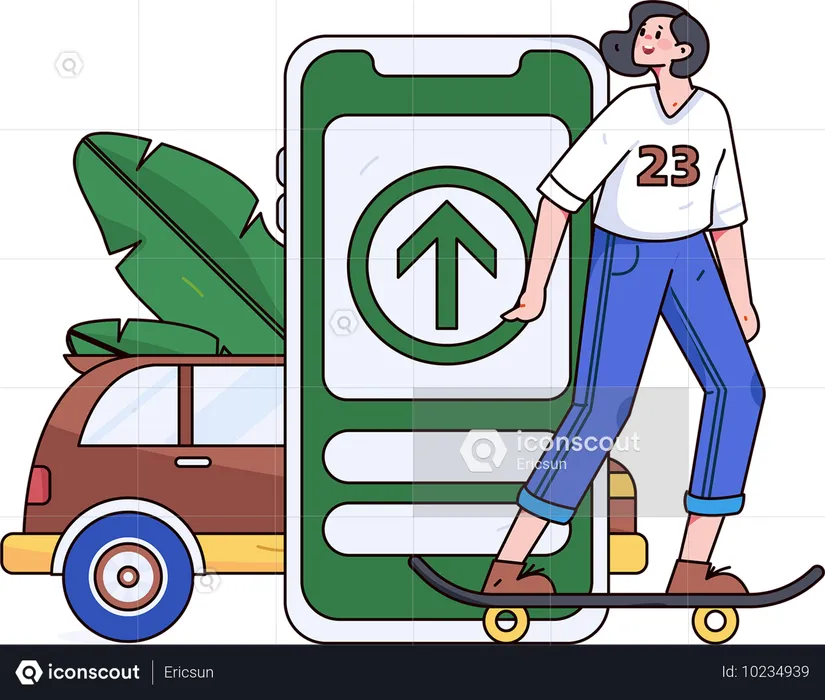 Girl doing skating for transport  Illustration