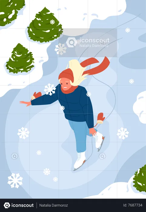 Girl doing skiing in winter  Illustration