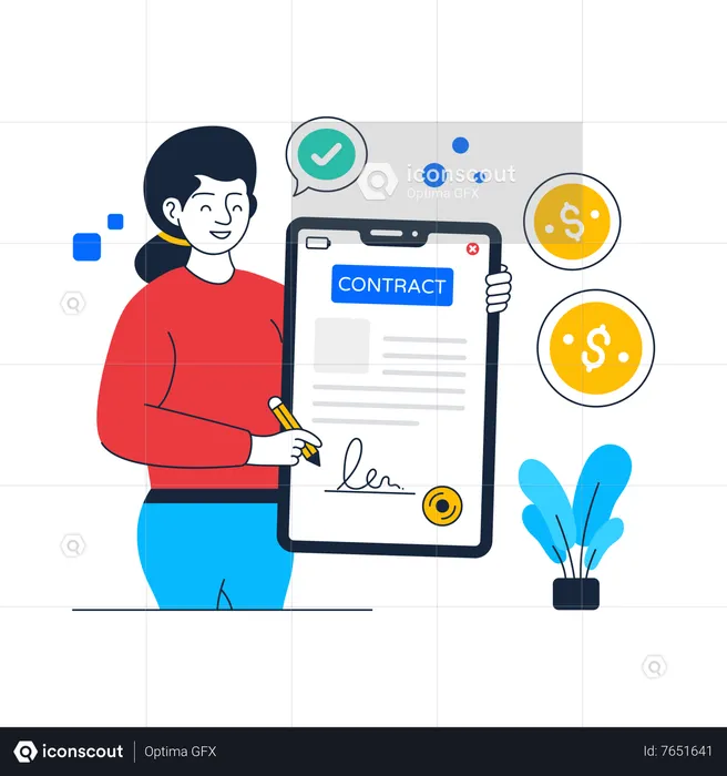 Girl doing Smart Contract  Illustration