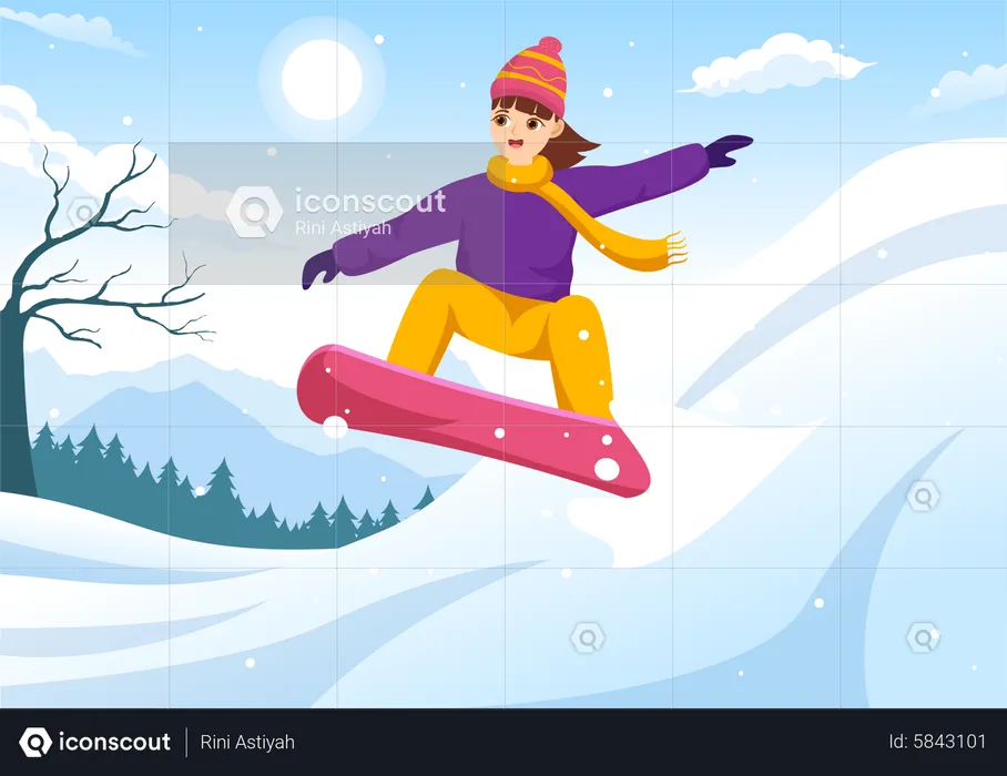 Girl Doing Snowboarding  Illustration