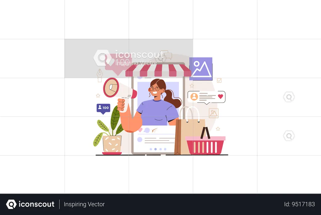 Girl doing social media marketing  Illustration