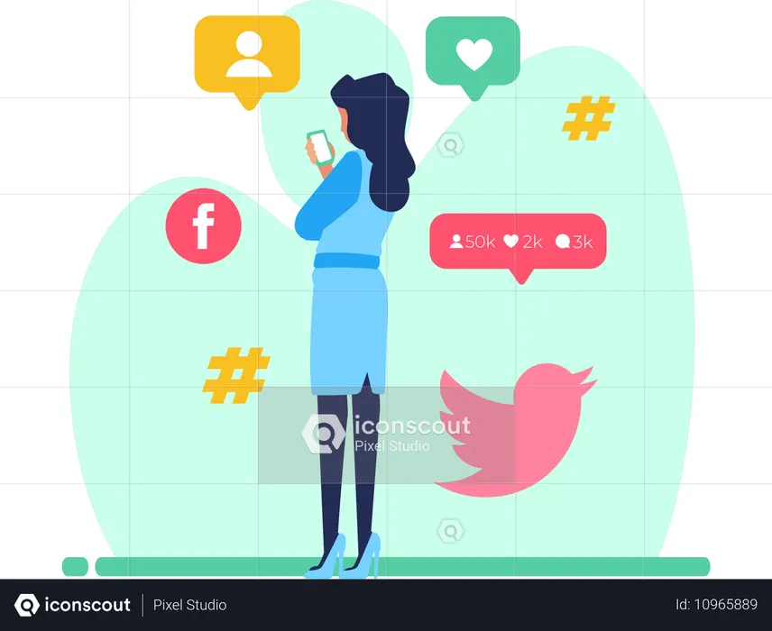 Girl doing Social Media user  Illustration
