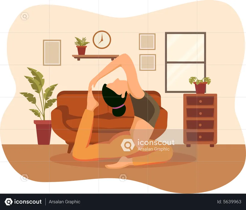 Girl doing stretching stomach yoga pose  Illustration