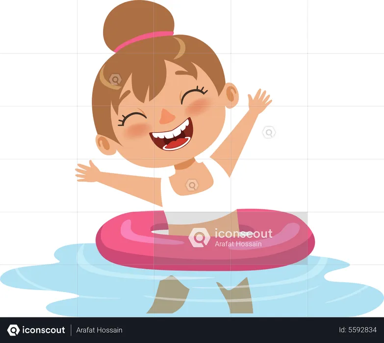 Girl doing swimming using inflatable ring  Illustration