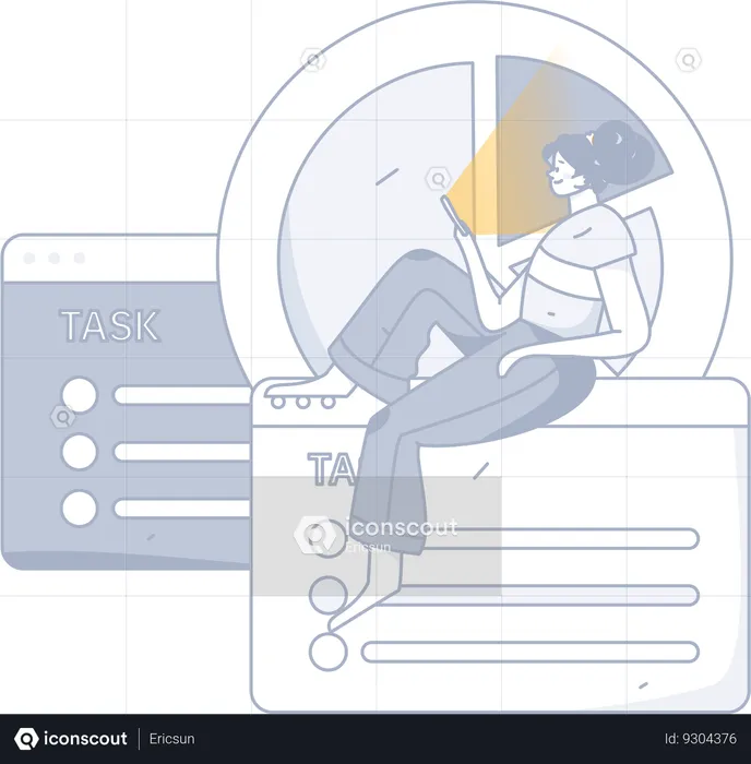 Girl doing task analysis using mobile  Illustration