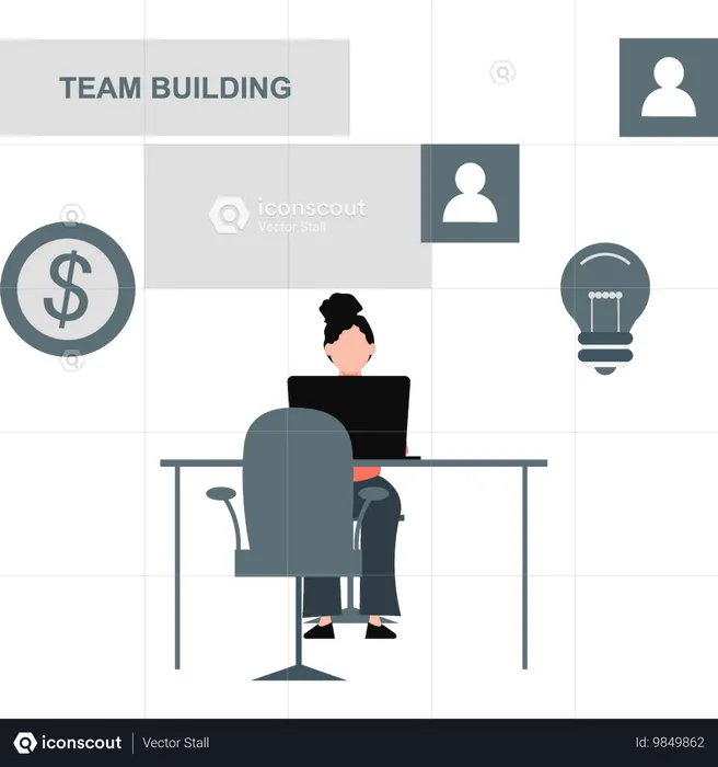 Girl doing team building  Illustration