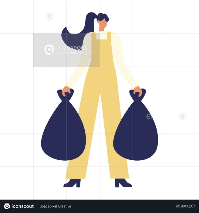 Girl doing Trash Cleaning  Illustration