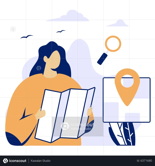 Girl doing travel Location Search  Illustration
