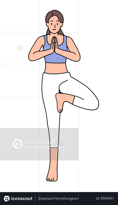 Girl doing Tree Yoga Pose  Illustration