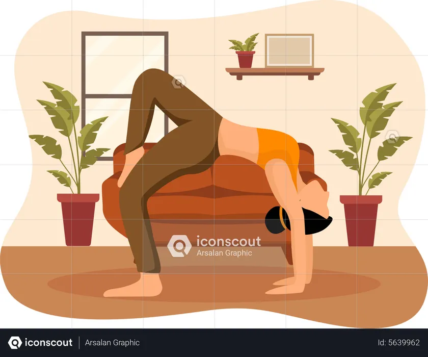 Girl doing upside down yoga pose  Illustration